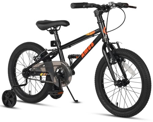 Glerc AMOS 16 Zoll Kinderfahrrad für 4, 5, 6, 7, 8 Jahre alte Jungen und Mädchen mit Zwei Handbremsen und verstellbarem Ständer, schwarz