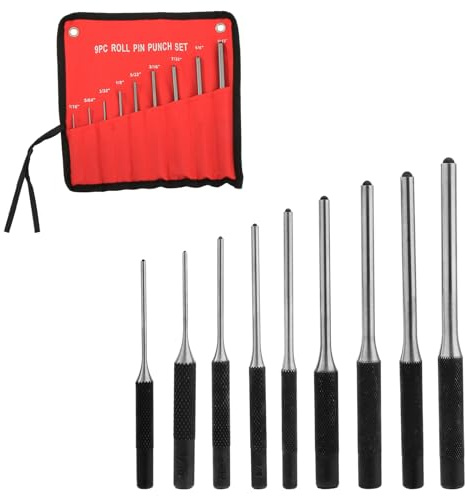 Twilight Garage 9PCS Roll Pin Punch Set with Storage Pouch, Round Steel Hollow Punch Set Hand Pin Removal Repair Tool for Automotive, Watches Repair, Jewelry, Craft