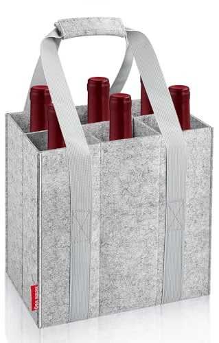 Eurhomewit Flaschentasche 6 Flaschen Flaschenträger, Filz Flaschen Tasche Wiederverwendbar Männerhandtasche für Bierflaschen Weinflasche Getränketasche - Grau