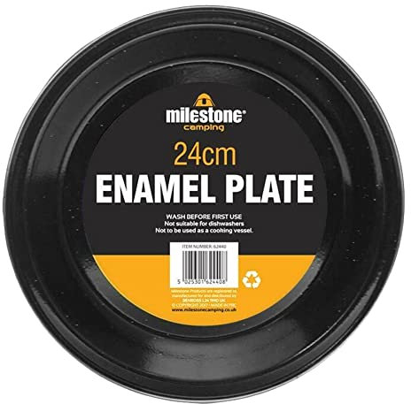 Camping Enamel Travel Mugs, Plates & Bowls/Ideal for Camping, Hiking, Fishing, Travels & More/Black Colour (24cm Plate 4408)