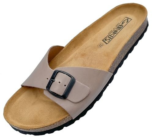 GONKOS®, Sandali in Pelle con Sottopiede in Sughero, Vera Pelle, Sughero Naturale, Fibbia Regolabile al Piede, Sandali Unisex, Sandali di Qualità Made in Spain, Colore Pietra Taglia 41