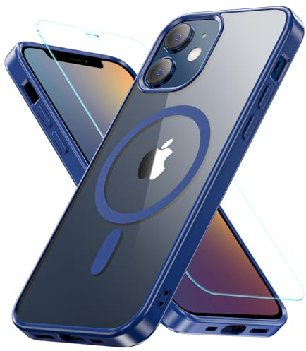 Hensinple Magnetisch für iPhone 12 Mini Hülle 5,4'',mit Panzer Schutz Glas,Stoßfest Militärschutz Rundumschutz Schutzhülle Case Handyhülle für iPhone 12 Mini-Blau