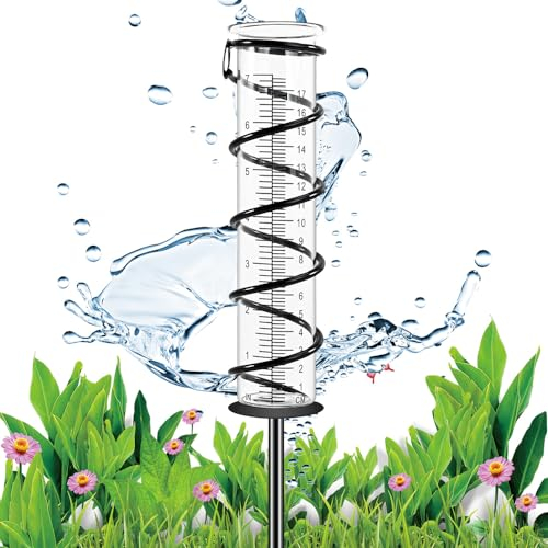 YANGUN Pluviomètre pour jardin - Résistant au gel - 17 cm - Pluviomètre en verre - Pluviomètre avec piquet en métal - Cadre en métal - Pluviomètre pour pelouse et jardin