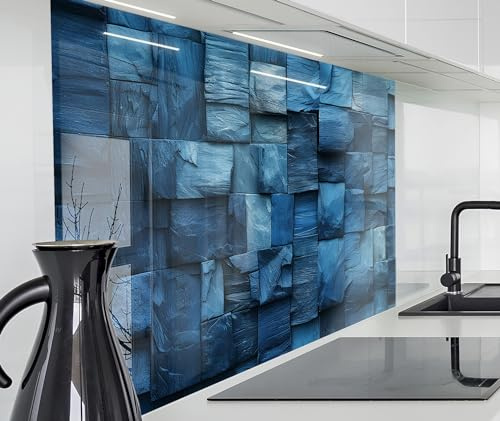 timalo Spritzschutz Wand für Herd, Küche Küchenrückwand Glasoptik | Acryl Glas 2mm | Glasrückwand Acrylglas Wandpaneele Rückwandschutz Platte | 140x50cm Blaue Holzbalken