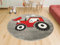 AKCILA Lima runden Kinder Teppich Traktor Grau | Rot 100 cm|Kinderzimmer Kurzflor Teppiche | Kinderteppich Jungen |Kids Carpet | Spielteppich Kinder | Babyzimmer Tepich | Wohnzimmer|Schlafzimmer