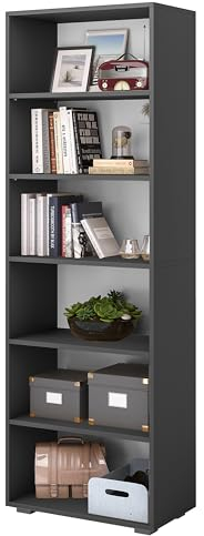Bellamio Apol Bücherregal mit 6 Fächern - Standregal Anthrazit - offenes Holzregal - stabiles Regal für Wohnzimmer, Büro & Arbeitszimmer - höhenverstellbares Aktenregal 176x60x33cm