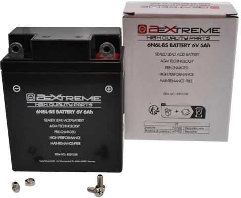 2EXTREME Batterie 6N6L-BS 6V, 6Ah AGM wartungsfrei, 97x55x115mm kompatibel mit Honda CB 125, SL 125, XL 250, kompatibel mit Yamaha DT 125 175 250 400, XT 500,
