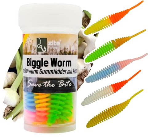 Zite Fishing Biggle Worm Gummiköder 6,5cm | 8 Stück Lamellen-Gummiwurm für | Ultra Light Forellen Angeln | Made in Germany | 100% Phthalatfrei