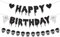 Hebterrka Schwarzes Glitzer Halloween Geburtstagsbanner, Schwarze Herz Totenkopf Girlande, Happy Birthday Dekorationen für Halloween Geburtstagsparty, Themen-Babyparty Dekorationen