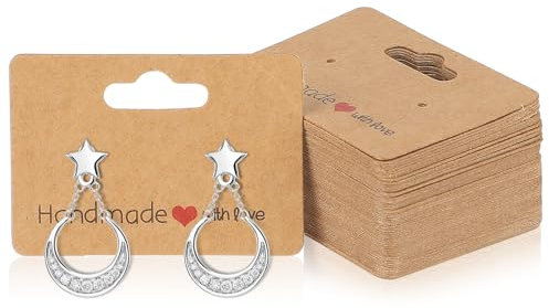100 Pcs Earring Display Cards, 5x3.5 CM Earring Card Holder Double Sided Blank Kraft Earring Cards with Holes for Earrings Necklace Jewelry Making