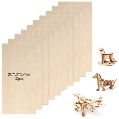 10pcs Natural Plywood Sheets Boards 200x100x2mm Thin, Basswood Craft Wood Perfect for Woodcraft Models, Sculptures, Decorations, Art, DIY Wood Products,Crafts Projects, Painting and Engraving