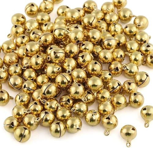 Campanellini Sonagli,50 Pezzi Campanelle Natalizie, Campanellini Sonagli Piccoli, Campane per Animali Domestici, 14mm Mini Campanello, Accessori Art Craft per Fai Da Te Decora Natalizie e Festa (Oro)