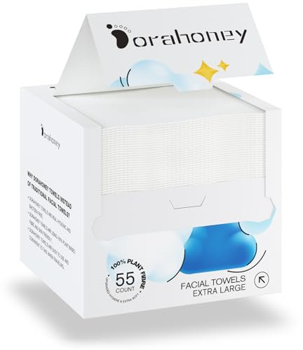 Dorahoney Disposable Face Towels XL, 12×12 Extra Large Face Towelettes, Ultra Soft Facial Towels for Sensitive Skin, Clean Face Cloths Makeup Remover Dry Wipes, 55 Count (1 Pack)