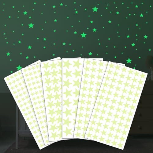 Nogeqi 500 Stück Plastik Leuchtsterne Kinderzimmer Selbstklebend, Fluoreszierende Aufkleber Sterne, Glow In The Dark Stars Leuchtende Sterne Leuchtsticker Einschlafhilfe für Decke Wandtattoo