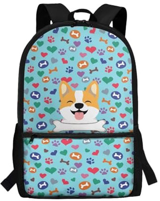 xixirimido Schulrucksack für Kinder, groß, 43,2 cm, Büchertasche, Schulterrucksack, Niedlicher Corgi Hund, Einheitsgröße