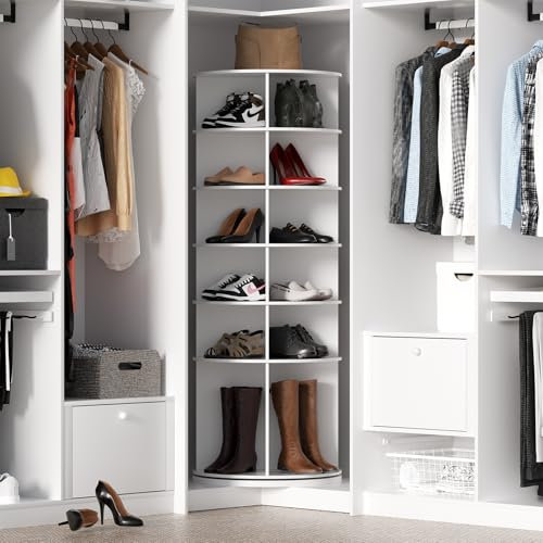 Undres Schuhregal, 6-stöckiger Drehbarer Schuhständer, Schuhregal für Stiefel, Schuhschrank, 60×60×160 cm, Runder Schuhständer, 360° drehbar, Unterer Bereich für Stiefel, für Wohnzimmer, Schlafzimmer.