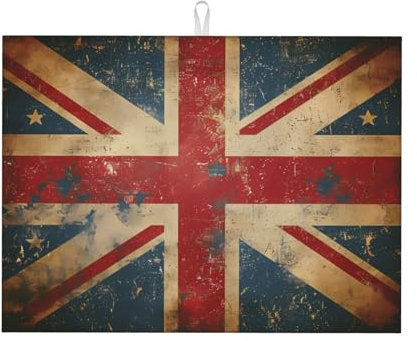 Mexpekil Tapete de secado de platos para encimera de cocina, rústico, bandera de Reino Unido, grande, antideslizante, de microfibra, tapete escurridor de platos, tapete absorbente de 46 x 61 cm,