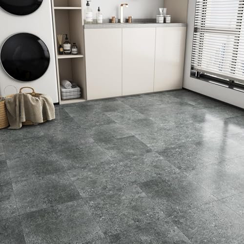 Decotalk Suelo Vinilo Autoadhesivo Baño Efecto Cemento Gris Oscuro 30X30cm 15Piezas Impermeable Adhesivas Suelo Cocina Vinilo Adhesivo Suelos Vinilico Autoadhesivo Para Dormitorios Salón Cocina