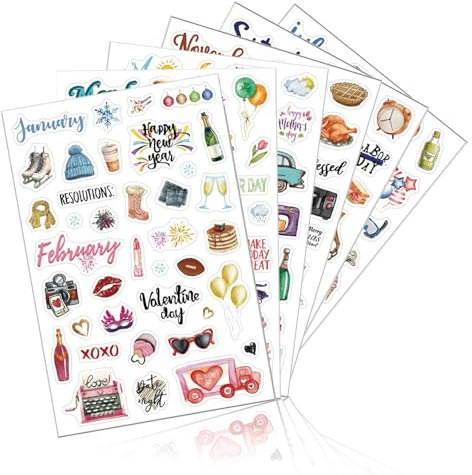 6 Stück Jahreszeiten Sticker Set, Planer Stickers, DIY Scrapbooking Aufkleber, Kinder Erwachsene Anlässe, Stickeralbum, Dekorieren, Saisonal, für Fotoalbum Bullet Journal Zubehör Deko