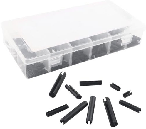 TIOMIOSEA Spannstift Hohlsplinte Sortiment Set, Hohl Federstifte Manganstahl Sortiment Set, Klappsplinte, Geschlitzte Federstifte, 580 Stück 13 Größen–M1.5 - M6, schwarz mit Box