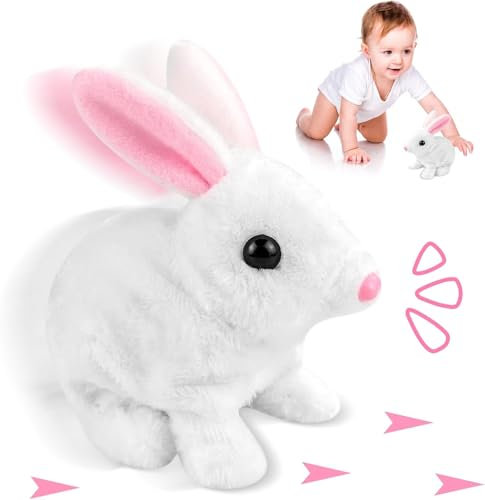 Funmo Osterhase Plüsch Elektrische,Elektrisches plüsch-Kaninchen,Plüschtier Hase,Simuliertes elektrisches Kaninchen,Elektrisches Kaninchenspielzeug,Kaninchensimulation Spielzeug für Kinder und Baby