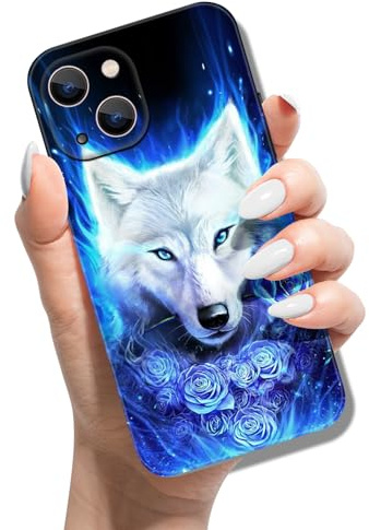 Handyhülle für iPhone 14 6.1 Hülle Tier Muster Motiv Weich TPU Silikon Schwarz Case für Mädchen Jungen Dünn Slim Soft Cover - Rose Wolf
