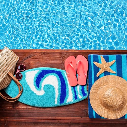 Drydiet Surfbrett-Badezimmerteppich, Sommer, Strand, Fußmatte, Badematte für Dusche, Badezimmer, Dekoration, Surfbrett-Wellen-Teppich, rutschfest, waschbar, Badteppich für Dusche