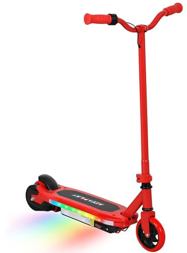 AIYAPLAY Electric Scooter for Ages 6-14 Years, E Scooter with Colourful Light and Electric Brake, Up to 10km/h, Maximum Range 8km, Red