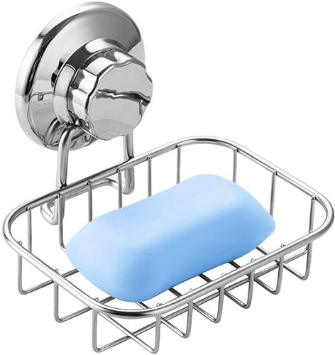Strong Rustproof Stainless Steel Wall Mounted Soap Rack,Shower Soap Dish Super Powerful Vacuum Suction Cup Soap Holder For Sponge, Shower, Bathroom, Tub and Kitchen Sink。