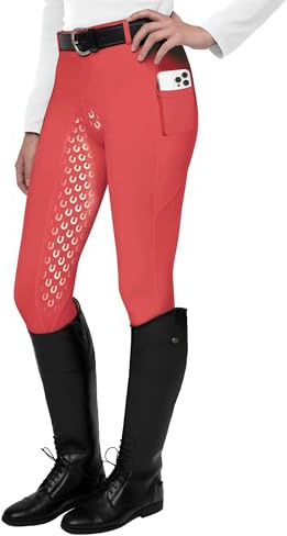 FitsT4 Sports Leggings d'équitation pour Femmes Pantalon d'équitation entièrement doublé en Silicone avec Poche pour téléphone Portable et Passants de Ceinture