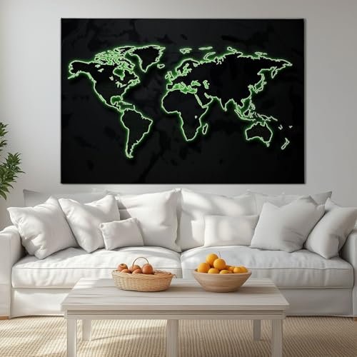 Poster ohne Rahmen Schwarz Weiße Einfache Weltkarte Leinwand Kunst, 140 x 70 cm (L x B) Wandbilder Wohnzimmer, Dunkler Hintergrund Wanddeko Aesthetic Schlafzimmer Badezimmer Kunst Büro Zimmer