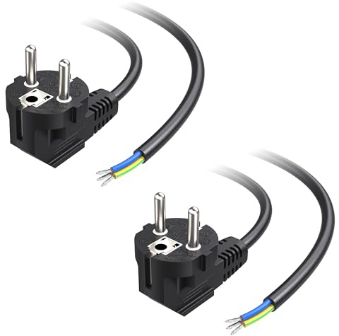 Cable Matters 2er-Pack Stromkabel mit Stecker 90° Winkel, 3m, Schwarz | 3-Adriges Anschlusskabel 16A 250V, VDE und CE, Schuko Stecker mit Kabel für Küchengeräte, Elektrowerkzeuge und mehr