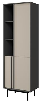 Mirjan24 Standregal Agova 3D WK03 – Bücherregal mit 3 Türen, 3 Regalen und 5 Einlegeböden, Bücherschrank, Aufbewahrungregal (Anthrazit/Hellbeige)