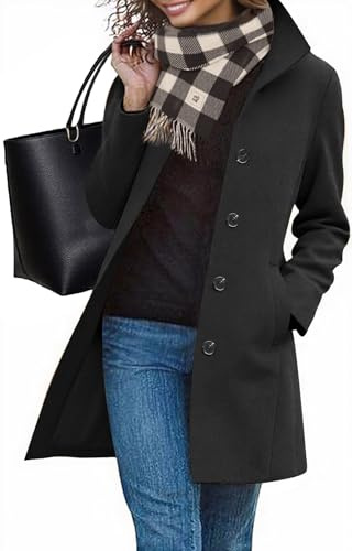 Mantel Damen Wintermantel Lang Winterjacke Klassischem Wintercoat Revers | Übergangsjacke Knielang Trenchcoat Elegant Jacke Herbst Winter Frühling Outwear mit Knopf