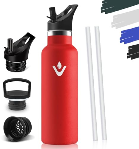 Borraccia Termica 750ML, Senza BPA, Borraccia Termica Con Cannuccia, Acciaio Inossidabile 18/8, Bottiglia Termica A Prova Di Perdite, Termos Per Scuola, Ufficio E Attività All'Aperto - Rosso