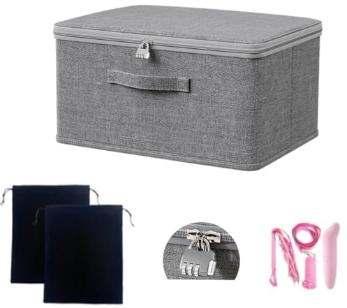 Agmoctz Locking Toy Storage Organizer Adult Game Toy Storage Bins with 2 Drawstring Bags Lock Box Toys Storage Bags Gray