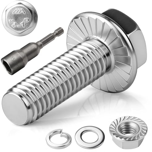 TXXATX 10 Stück M10x30 Sechskantschrauben m10 Schrauben Set Edelstahl A2 70 | Vollgewinde Außensechskan Flanschmuttern Federringe Unterlegscheiben Magnete Sechskant Stecknuss für Bauwesen Maschinen