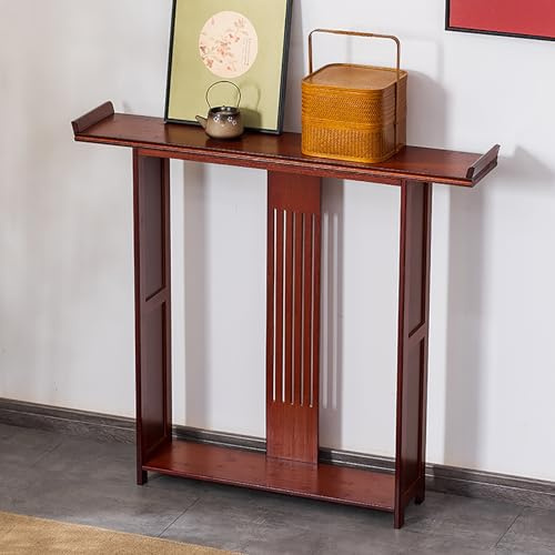 SXKLYRF Klassischer Chinesischer Konsolentisch Schmal aus Rattan mit Ablage, Telefontisch Schmal für Eingangsbereich, Wohnzimmer und Foyer(Red,120x20x90cm/47x8x35in)