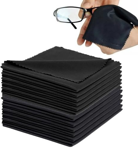12 Brillentücher 20x20cm,Brillenputztücher in Optikerqualität,Hochwertiges Reinigungstuch,Brillenputztücher Mikrofaser,Mikrofasertücher Brille,Brillenputztücher Extra Weich & Saugstark,Schwarz.