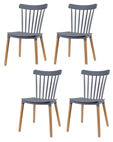 JASIAK Finn Skandinavischer Stuhl | Esszimmerstuhl mit Holzbeinen | moderner küchenstuhl | Stuhl mit Rückenlehne | ergonomisch & stabil | Vintage Stuhl | 45 × 50 × 82 cm | 4 Stück | Farbe: Grau