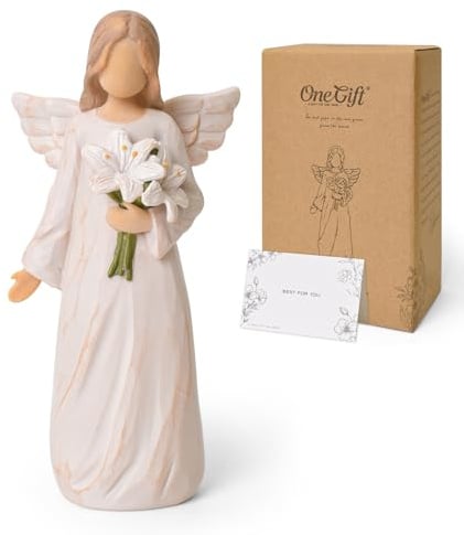 Memorial Angel Figurine with Lily, Sympathy Gifts for Loss of Loved One | Bereavement Gift for Loss of Mother Father or Husband, Hand-Painted Condolence Keepsake