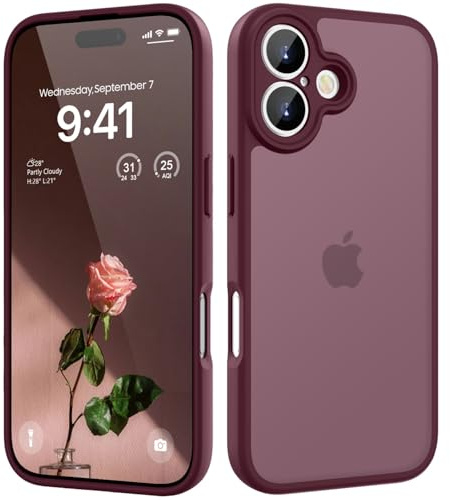 KPPIT for iPhone 16 case,Wine Red | [Shockproof Military Grade Drop Protection] [Frosted Translucent]