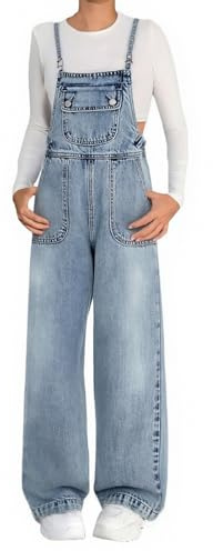 Girls Baggy Denim Overalls Wide Leg Sleeveless Preppy Pockets Bib Overall Teen Kids Cute Button Adjustable Jumpsuit Casual Comfort Denim Dungarees Pants