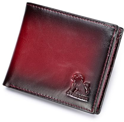 pundarika Portefeuille Homme en Cuir Véritable avec Porte-Monnaie Zippé, Blocage RFID, Portefeuille Bifold Vintage, Compact & Slim-Rouge