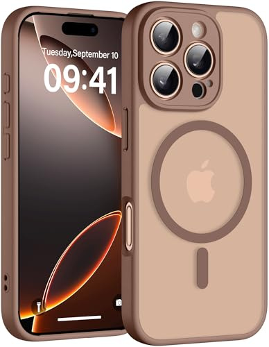 Helssitot Magnetisch für iPhone 16 Pro Hülle, Braun | mit Magsafe Militär-Grade Stoßfest Kratzfest Anti-Fingerabdruck Rückseite Matt Handyhülle für iPhone 16 Pro 6,3 Zoll