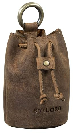 STILORD Thilo Lederbeutel Klein Herren mit Karabiner – Mini Ledersäckchen für Münzen, Schlüssel, Würfel, Outdoor, Leckerlibeutel Leder Schlüsselbeutel Mit Geschenkbox Farbe:mittel - braun