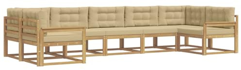 vidaXL Outdoor-Sofagarnitur mit Kissen 7 pcs Weiß und Beige, Modernes Ecksofa-Set, stylische Gartenlounge, Möbel für Terrasse, wetterfest am Pool