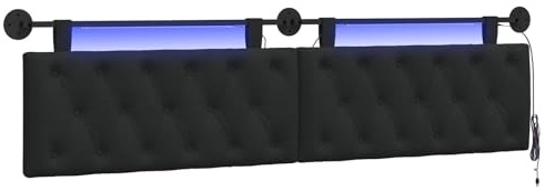 vidaXL Hängendes Kopfteil Mit LED Licht Schwarz Stoff, Moderner Schlafzimmerkopf, rechteckiges Polster, Cozier Rückenlehne, minimalistische Deko, platzsparend