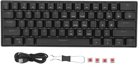 Omquot Tastiera meccanica da gioco, interruttore rosso compatto, tastiera retroilluminata a LED per giocatori e scrittori in materiale ABS