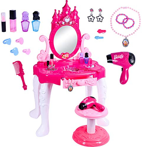 Kiddie Play Ensemble Table à Langer et Chaise pour Enfants, Ensemble de beauté avec Accessoires de Mode et Maquillage pour Filles